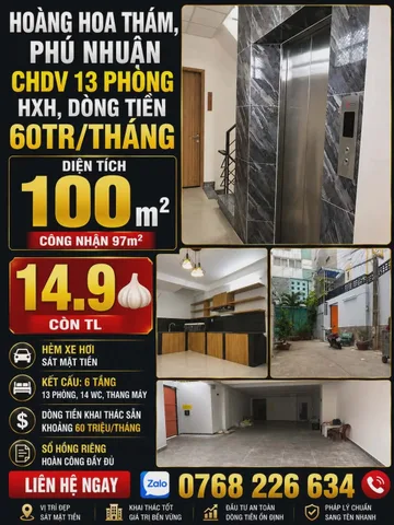 🏡 HOÀNG HOA THÁM, PHÚ NHUẬN, CHDV 13 PHÒNG, HXH, DÒNG TIỀN 60TR/THÁNG, 14.9🧄 📱0768 226 634