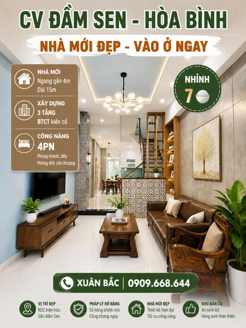 CV ĐAM SEN - HÒA BÌNH 
NHÀ MỚI 3 TÂNG BTCT VỚI 3PN (PHB)