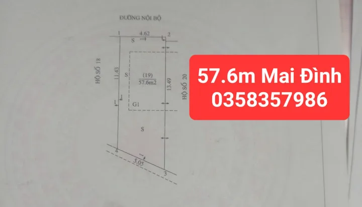 Bán đất Mai Đình DT 57.6m vuông,MT 4.62m
Giá bán 2 tỷ 900 triệu