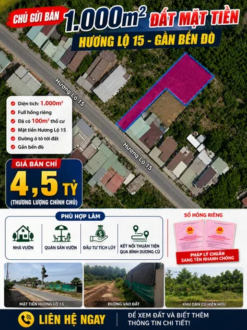 Bán Đất 1000m2, có 100m2 thổ cư hương lộ 15 phường Tân Triều TP Đồng Nai