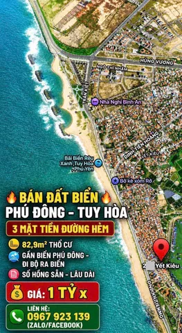 🏖️ BÁN ĐẤT GẦN BIỂN LÀNG LÒ 2 – VỊ TRÍ ĐẸP, GIÁ TỐT 🌊

📍 Khu phố Phú Thọ, Hòa Hiệp, TX Đông Hòa, Phú Yên

✅ Diện tích: 360,5m²
✅ Có 282,5m² đất ở đô thị (ODT)
✅ Ngang 7,6m – nở hậu 10,7m
✅ Cách đường Hùng Vương chỉ 50m
✅ Cách biển Làng Lò 2 khoảng