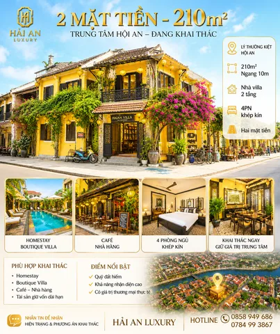 BÁN NHÀ 2 MẶT TIỀN LÝ THƯỜNG KIỆT HỘI AN | 210m² | Villa đang khai thác | Quỹ đất hiếm trung tâm