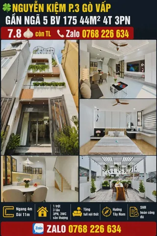 NGUYỄN KIỆM P.3 GÒ VẤP GẦN NGÃ 5 BV 175 44M² 4T 3PN

💰 7.8🧄 còn TL 📱 Zalo 0768 226 634