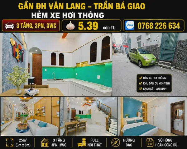 GẦN ĐH VĂN LANG, TRẦN BÁ GIAO, HẺM XE HƠI THÔNG, 5 🧄 39, 📱 0768 226 634
