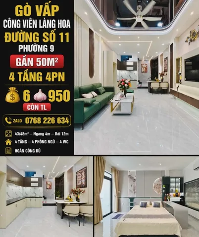 🍀 GẦN CÔNG VIÊN LÀNG HOA • ĐƯỜNG SỐ 11 • PHƯỜNG 9 GÒ VẤP • GẦN 50M² • 4 TẦNG 4PN • 💰 6 🧄 950 • 📱 0768 226 634
