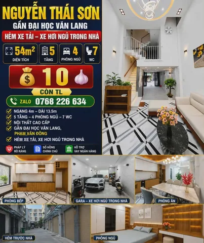 🍀 NGUYỄN THÁI SƠN • GẦN ĐH VĂN LANG • HX TẢI XE HƠI NGỦ TRONG NHÀ • 54M² • 5 TẦNG • 💰10🧄 • 📱0768 226 634