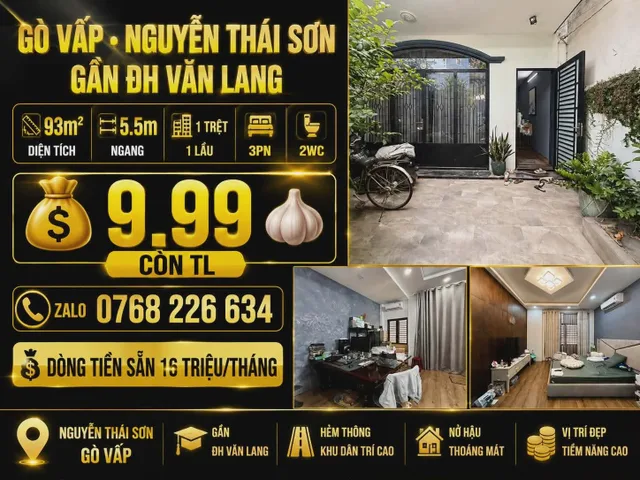 🍀 GÒ VẤP • NGUYỄN THÁI SƠN • GẦN ĐH VĂN LANG • 93M² • NGANG 5.5M • 3PN • 💰 9.99 🧄
