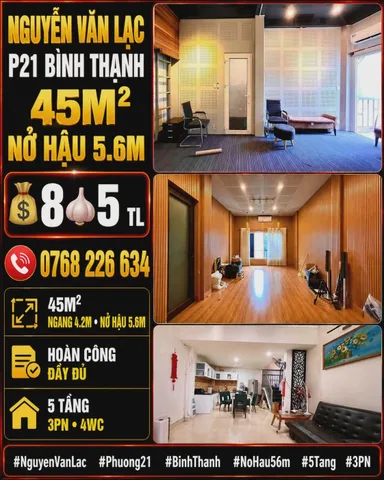 🍀 KẾ BÊN QUẬN 1 NGUYỄN VĂN LẠC P21 BÌNH THẠNH 45M² NỞ HẬU 5.6M 💰8🧄5 TL 📱0768 226 634