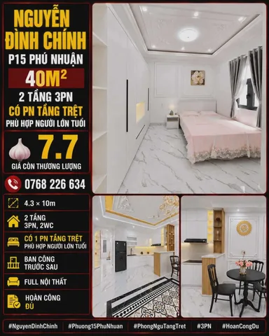 🍀 NGUYỄN ĐÌNH CHÍNH P15 PHÚ NHUẬN 40M² 2 TẦNG 3PN CÓ PN TẦNG TRỆT 💰 7🧄7 📱 0768 226 634