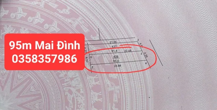 Bán đất Mai Đình DT 95m,MT 4.39m
Giá bán 4 tỷ 900 triệu