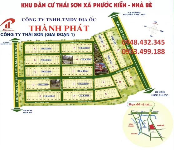 Bán đất lô F KDC Thái Sơn  , DT: 10x25.sổ hồng. Giá :60tr/m2