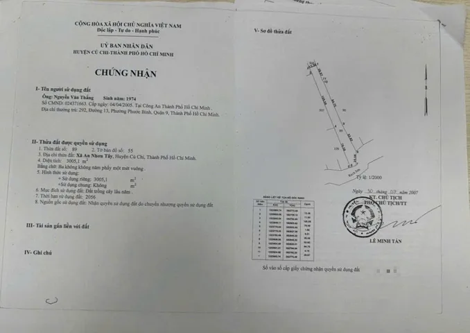Bán đất thổ cư sát đường Bến Đình xã An Nhơn Tây Củ Chi TPHCM, DT: 3005m2..