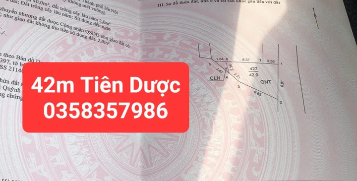 Bán đất Tiên Dược DT 42m vuông,MT 6.91m
Giá bán  1 tỷ 700 triệu