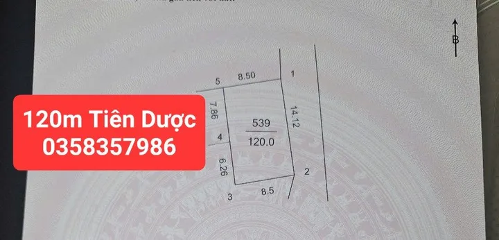 Bán đất Tiên Dược DT 120m vuông,MT 14.12m Giá bán 7 tỷ 130 triệu