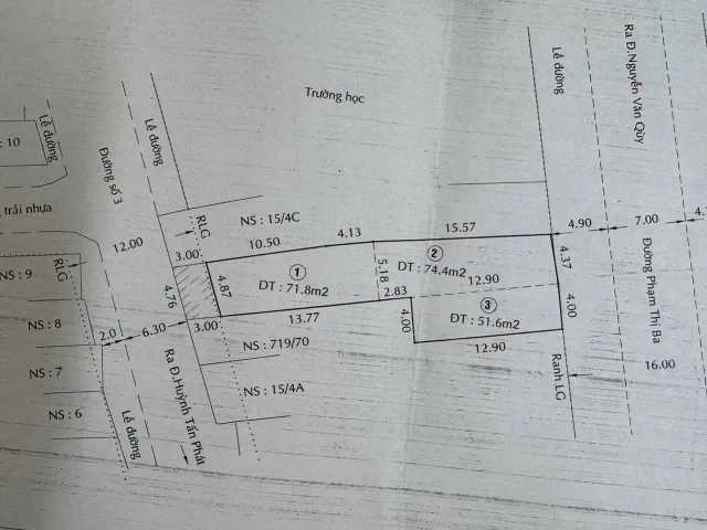 Bán đất tại Phạm Thị Ba, Phường Phú Thuận Q7. Dt 4x13 + 4x18+ 4,37x16m