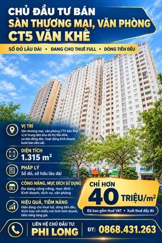 Bán căn hộ Mini, Dịch vụ: Bán sàn TMVP CT5 Văn Khê, vị trí trung tâm, sổ đỏ sở h
