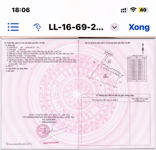 Bán đất mặt tiền xã Láng Lớn huyện Châu Đức, dt 2962m2(100m2 thổ cư) 2,2 tỷ
