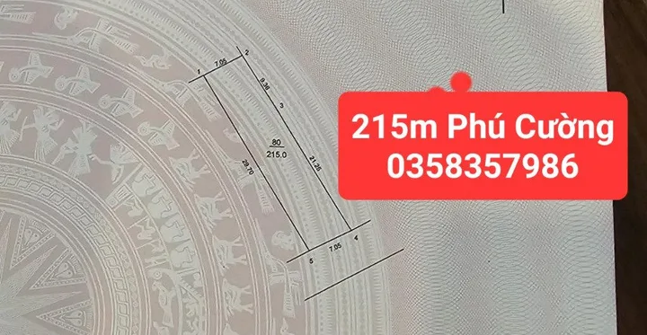 Bán đất Phú Cường DT 215m vuông,MT 7.05m,giá bán 8 tỷ 900 triệu full thổ cư