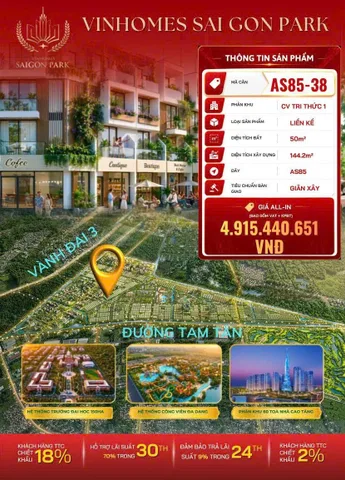 DỰ ÁN VINHOMES SAI GON PARK- 144M2- GIÁ HƠN 4 TỶ - LIÊN HỆ CHO EM XEM DỰ ÁN