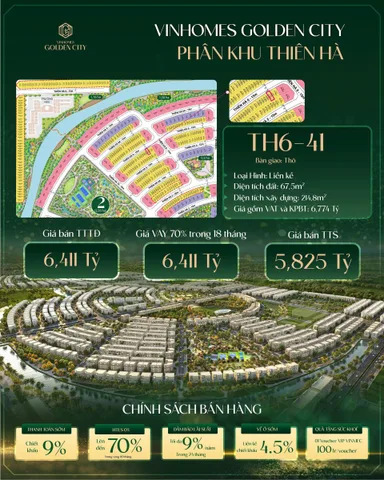 Bán liền kề TH6-41 Vinhomes Golden City Hải Phòng – Giá từ 5,825 tỷ, hỗ trợ vay 70%