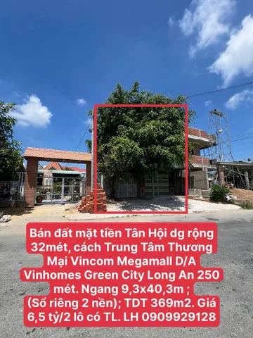 Bán Đất 369m2 có sẵn 223 m2 thổ cư giá 6 tỷ tại Đường Tân Hội Xã Tân Mỹ Huyện Đức Hòa Long An