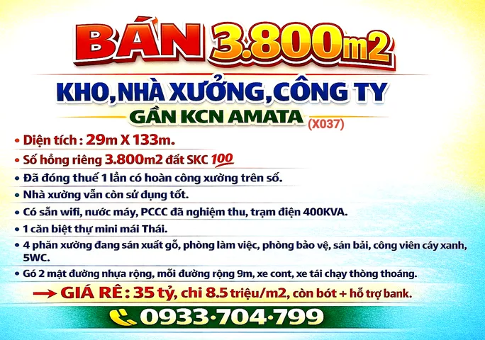 BÁN 3800m2 KHO, NHÀ XƯỞNG, CÔNG TY P.LONG BÌNH, BIÊN HÒA, ĐỒNG NAI GẦN KCN AMATA SỔ SKC 💯
