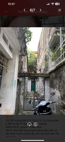 Bán nhà hoàng mai diện tích 72 m có dẫy nhà cấp.4 đã xuống cấp