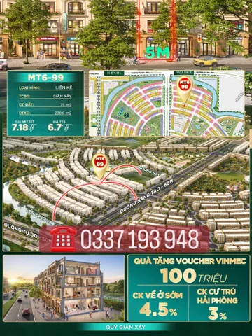 Bán căn liền kề 75m2 MT6-99 khu Mặt Trời Vinhomes Dương Kinh Hải Phòng.