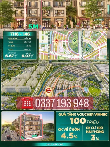 Bán căn liền kề 75m2 TH6-146 khu Thiên Hà Vinhomes Dương Kinh Hải Phòng.
