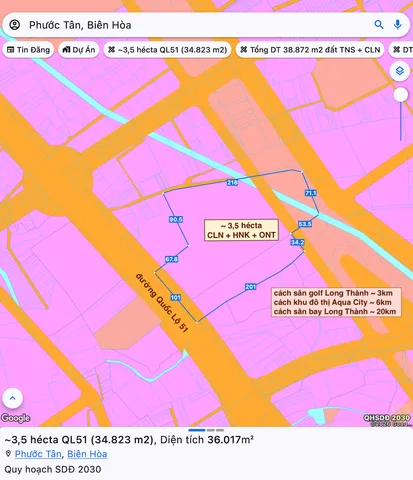 ~3,5 hécta đất mặt tiền Quốc Lộ 51 Phước Tân - Biên Hoà - Thành phố mới Đồng Nai