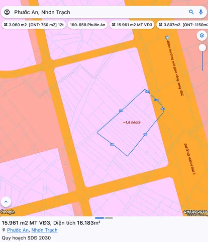 ~1,6 hécta đất mặt tiền Vành Đai 3 gần nút giao đường 25C / hợp làm Dự án nhà ở - Logistics - Kho vận / Thành phố mới Nhơn Trạch - Đồng Nai