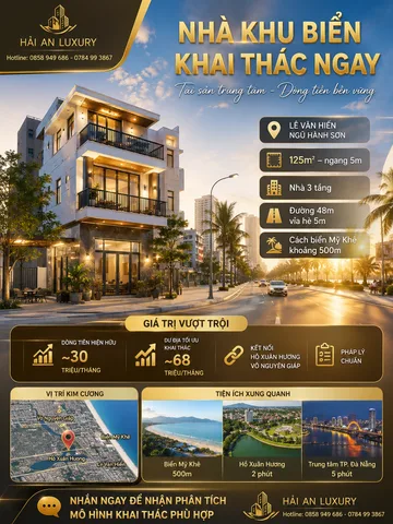 Nhà mặt tiền Lê Văn Hiến – Ngũ Hành Sơn – 125m² – gần biển Mỹ Khê – tài sản khai thác dòng tiền