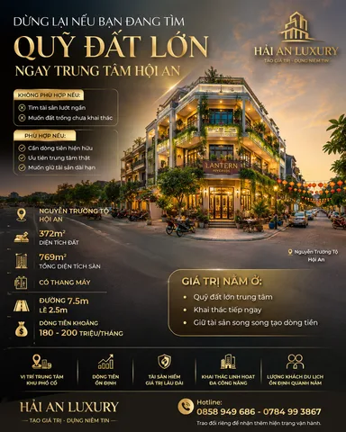 Bán nhà mặt tiền Nguyễn Trường Tộ Hội An | 372m² | Có dòng tiền | Quỹ đất lớn trung tâm