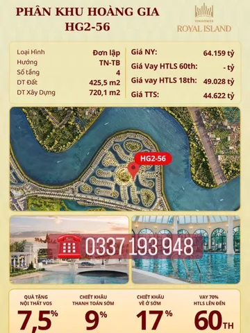 Bán căn biệt thự đơn lập 425m2 view công viên HG2-56 khu Hoàng Gia Vinhomes Vũ Yên Hải Phòng.