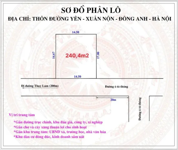 Bán đất Đường Yên Xuân Nộn 240m2 đường ô tô tránh giá chỉ 6x sổ vuông đẹp