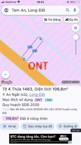 Bán đất 106m2 thổ cư 100m2 giá 1.2tỷ tại xã An Ngãi huyện Long Điền Bà Rịa Vũng Tàu