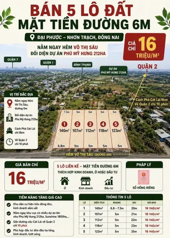 BÁN LÔ ĐẤT VÀNG THỔ CƯ NGAY KHU DỰ ÁN ĐẠI PHƯỚC 1  VỀ Q.2 CHỈ 5 PHÚT