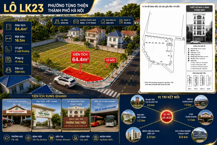 Bán lô góc 64,4m2 trung tâm phường Xuân Khanh sẵn sổ Hà Nội, sát 2 Trường Đại Học giá siêu mềm