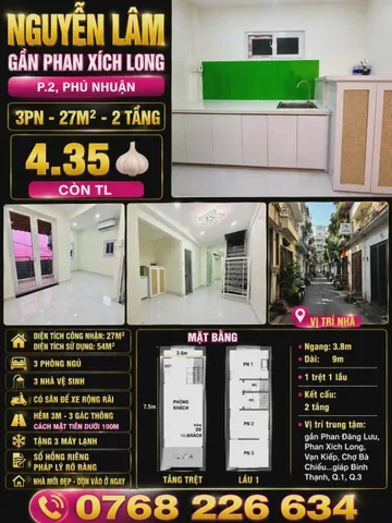 NGUYỄN LÂM, GẦN PHAN XÍCH LONG, 3 PN, 27M², 💰 4.35 🧄 CÒN TL 📱 0768 226 634

💰 4.35 🧄 CÒN TL
📱 0768 226 634