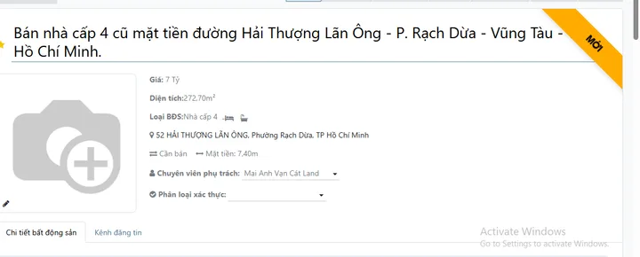 🔥 BÁN ĐẤT TẶNG NHÀ CẤP 4 CŨ MẶT TIỀN ĐƯỜNG HẢI THƯỢNG LÃN ÔNG, P. RẠCH DỪA, TP. VŨNG TÀU – KHỦNG 273M² (170M² THỔ CƯ) – NGANG 7.4M BỀ THẾ – GIÁ ĐẦU TƯ CHỈ 7 TỶ