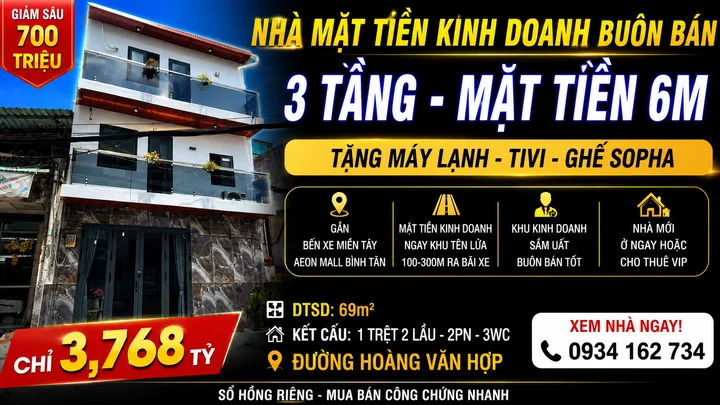 MẶT TIỀN KINH DOANH HOÀNG VĂN HỢP - 3 TẦNG - MẶT TIỀN 6M - CHỈ HƠN 3 TỎI
