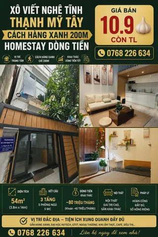 XÔ VIẾT NGHỆ TĨNH, THẠNH MỸ TÂY. CÁCH HÀNG XANH 200M. HOMESTAY DÒNG TIỀN. 💰10.9🧄 CÒN TL