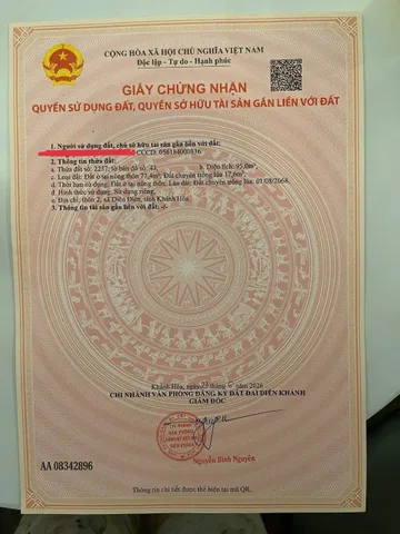 BÁN LÔ ĐẤT ĐẸP Ở DIÊN PHÚ , DIÊN KHÁNH . DT 95m2 , FULL THỔ CƯ . GẦN MỌI TIỆN ÍCH . GIÁ BÁN 849 TRIỆU BAO GIẤY TỜ