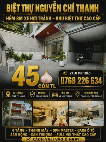 BIỆT THỰ NGUYỄN CHÍ THANH. HẺM 8M XE HƠI TRÁNH. 160M². THANG MÁY. 💰45🧄 CÒN TL

💰 Giá: 45🧄 còn TL.
📱 Zalo Chị Thảo: 0768 226 634
