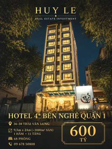 Bán Khách Sạn 36- 38 Thái Văn Lung, Bến Nghé, Quận 1 (9,5 x 24 - 1 hầm 11 tầng)