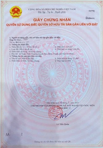 Bán đất tặng nhà cấp 4 Dt 116m2 sổ hồng riêng. Ngay Trung Tâm hành chính xã Bà Điểm mới