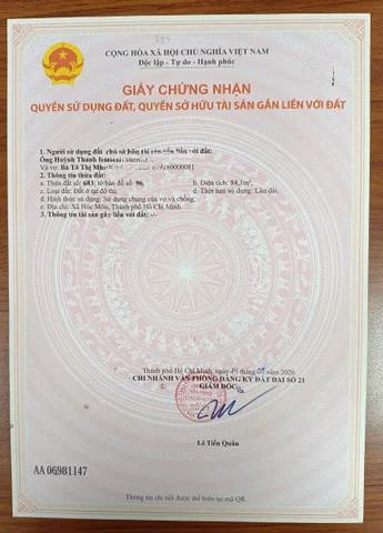 Bán đất thổ cư 84m2 SHR ngay Trung Tâm Thị trấn Hóc Môn