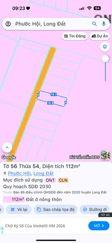 Bán đất 112m2 thổ cư 80m2 giá 1tỷ050 tại xã Phước Hội huyện Long Đất Bà Rịa Vũng Tàu
