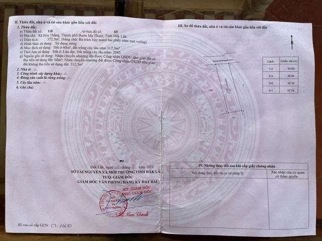 Bán đất hẻm 17110x37 tc60 ngay hồ. Ea côur Kăp