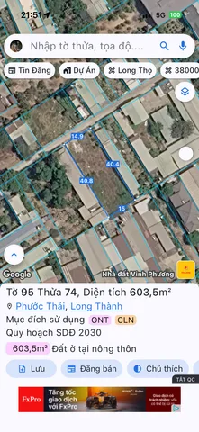 Bán 603m2 đất kDC -  Phước thái .Đồng Nai có 300 ont